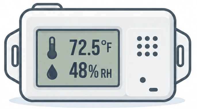 Illustration of a temperature and humidity logger compatible with the IRYS Connect™ Cellular Bridge